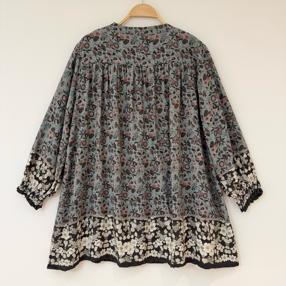 Natural Life Dara V-Neck Floral Tunic Dress in Sage Brown Hem, Size M - Picture 11 of 13